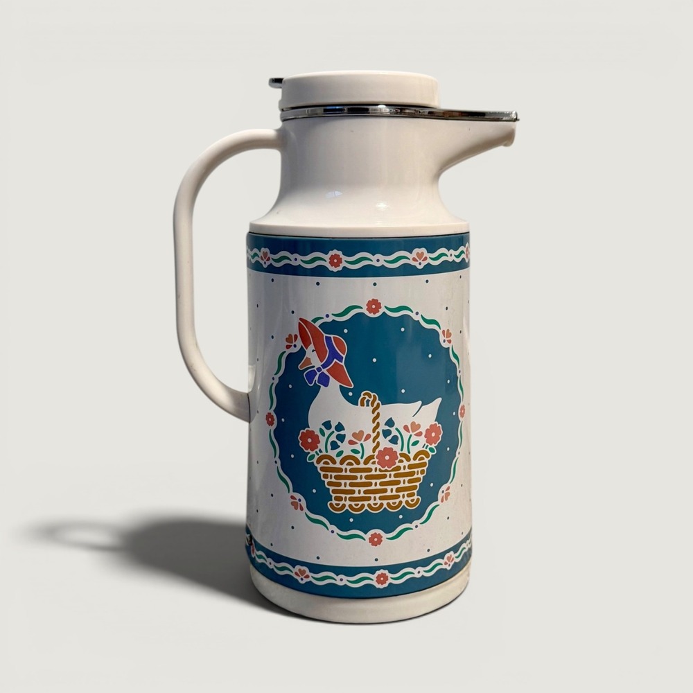 Vintage Goose MoorMan's Thermal Carafe Goose Floral Basket Insulated Pitcher